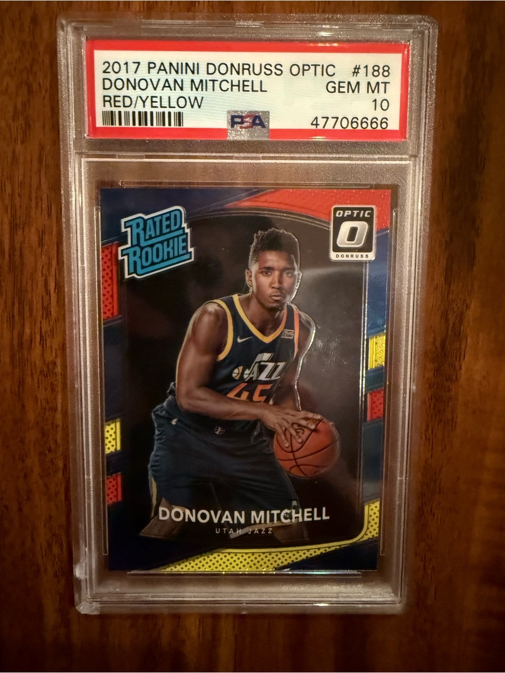 Donovan Mitchell 2017 Panini optic in Red/Yellow - Gem Mint PSA 10